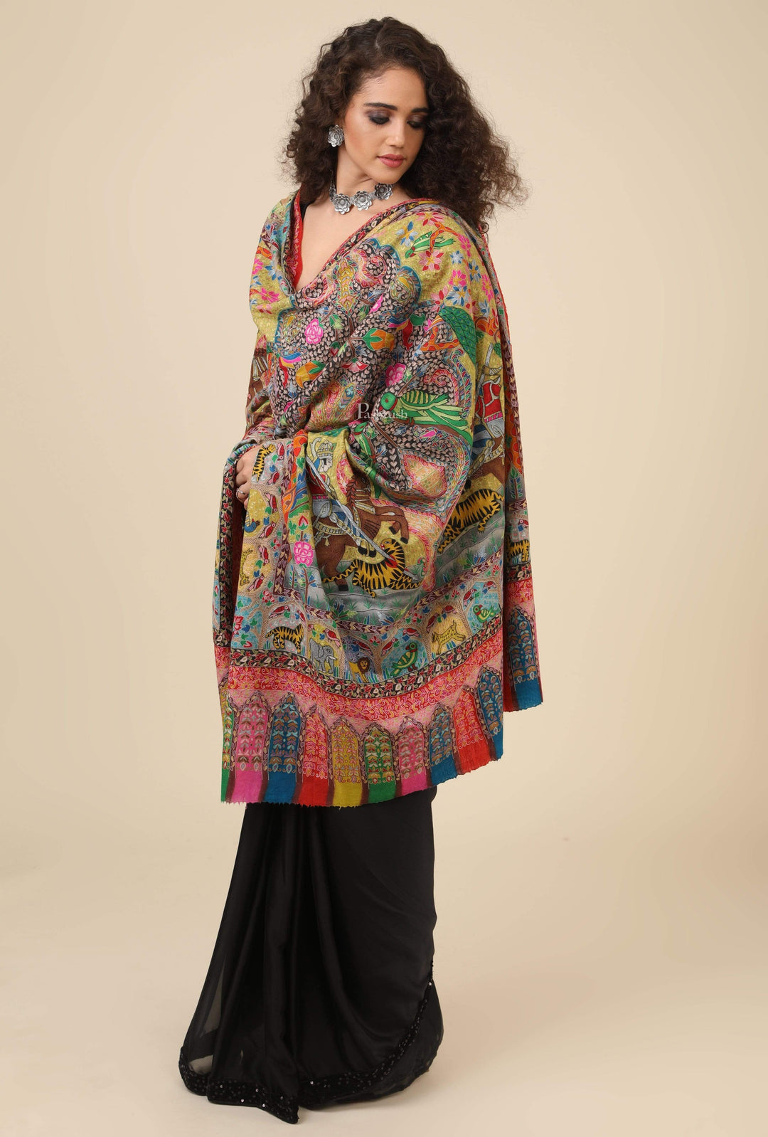 Pashtush India 100x200 Pashtush Women's Handmade Kalamkari Shawl, Multicoloured