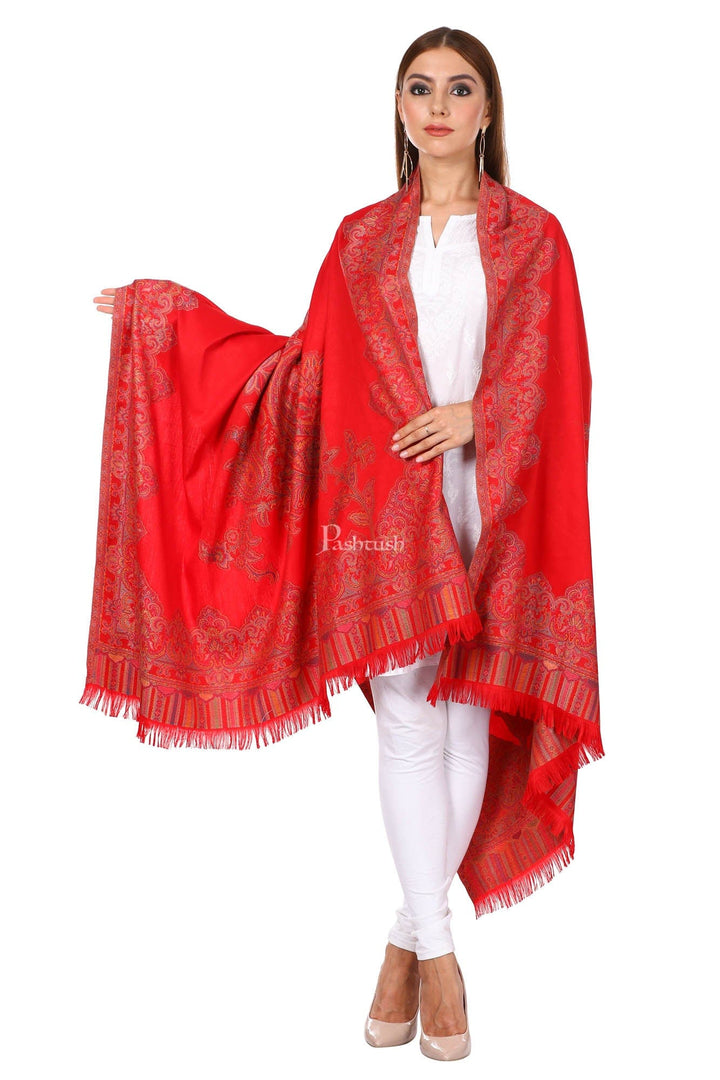 Pashtush India Womens Shawls Pashtush Women'S Jacquard Ambi Shawl, Warm And Soft, Faux Pashmina - Maroon