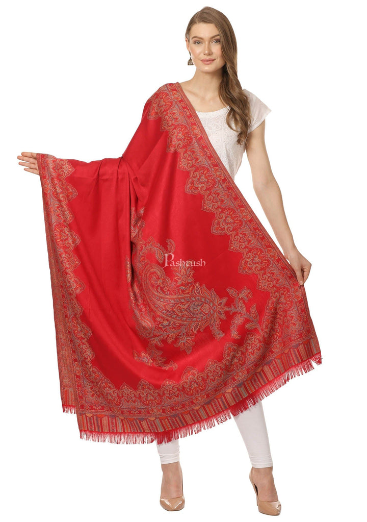 Pashtush India Womens Shawls Pashtush Women'S Jacquard Ambi Shawl, Warm And Soft, Faux Pashmina - Maroon