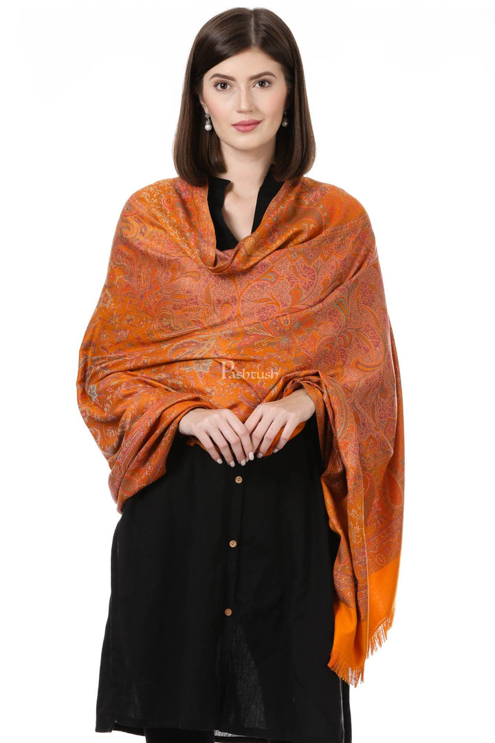 Pashtush India Womens Shawls Pashtush Women'S Jamawar Shawl, Bright Orange