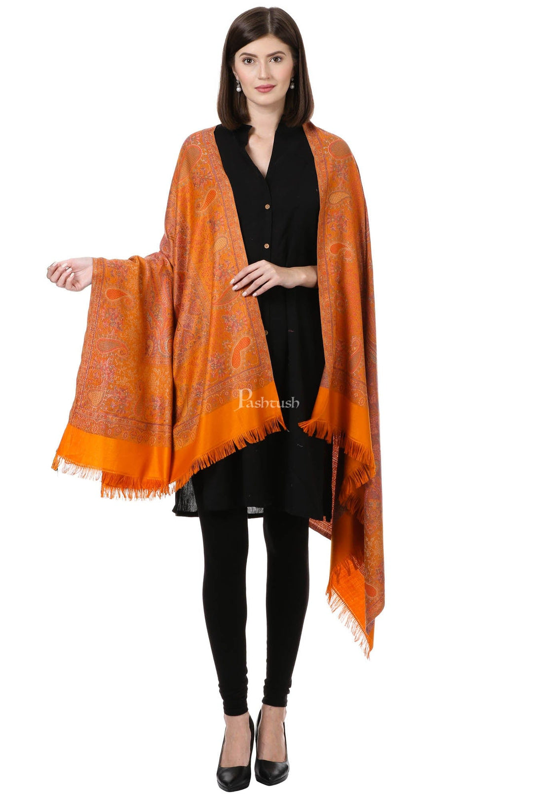 Pashtush India Womens Shawls Pashtush Women'S Jamawar Shawl, Bright Orange