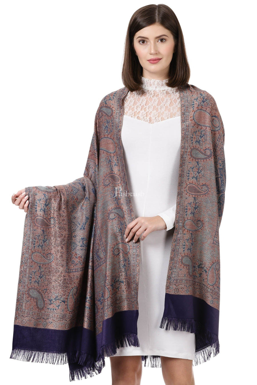Pashtush Women's Jamawar Shawl, Navy Blue â Pashtush Shawl Store