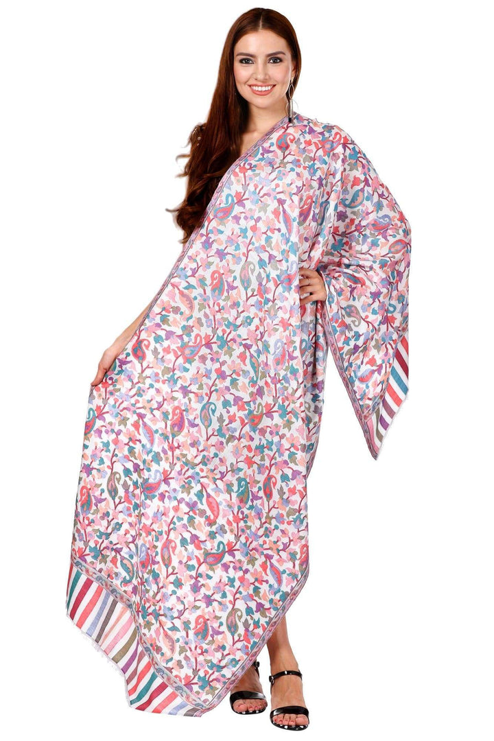 Pashtush India 70x200 Pashtush Women's Kaani Design, Soft Bamboo Scarf, Casual Shawls, Stoles, Wraps (soft Bamboo) White