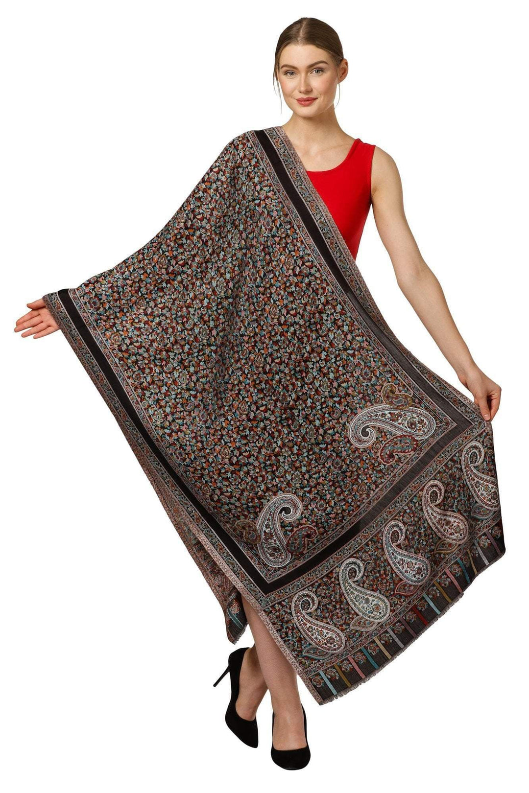 Pashtush India 70x200 Pashtush Women's Kaani Design, Soft Bamboo Scarf, Casual Stoles - Black