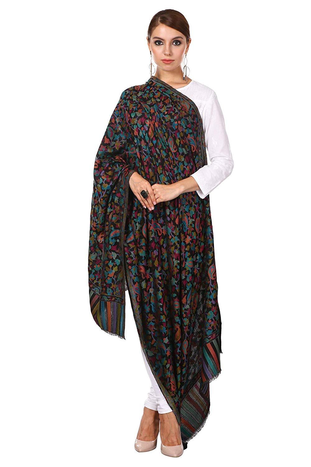 Pashtush Women'S Ethnic Design, Soft Bamboo Scarf, Casual Stoles, Wraps (Soft Bamboo) Black
