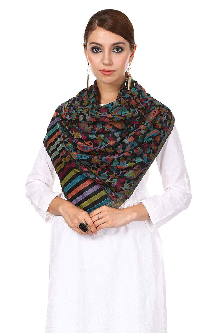 Pashtush Women'S Ethnic Design, Soft Bamboo Scarf, Casual Stoles, Wraps (Soft Bamboo) Black