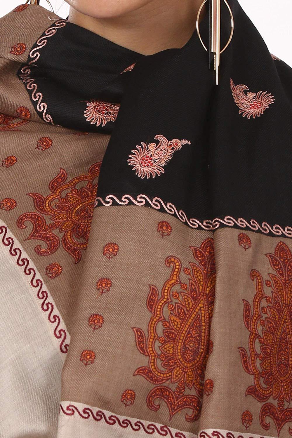 Pashtush India 100x200 Pashtush Women's Kashmiri Embroidery Wool Shawl, Hand Embroidery Shawl with Stitched Contrast Palla