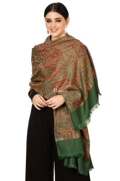 Pashtush India Shawl Pashtush Women's Kashmiri Jamawar Shawl, Emerald Green