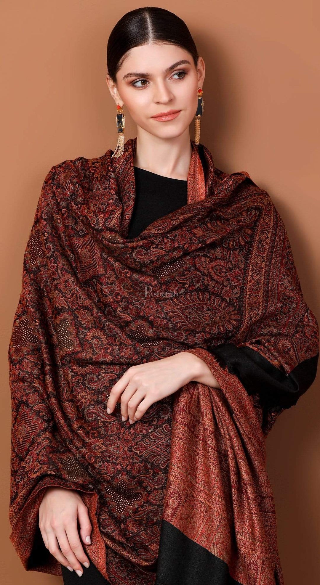 Pashtush India Shawl Pashtush Women's Kashmiri Jamawar Shawl with Crystal Work Shawl, Faux Pashmina