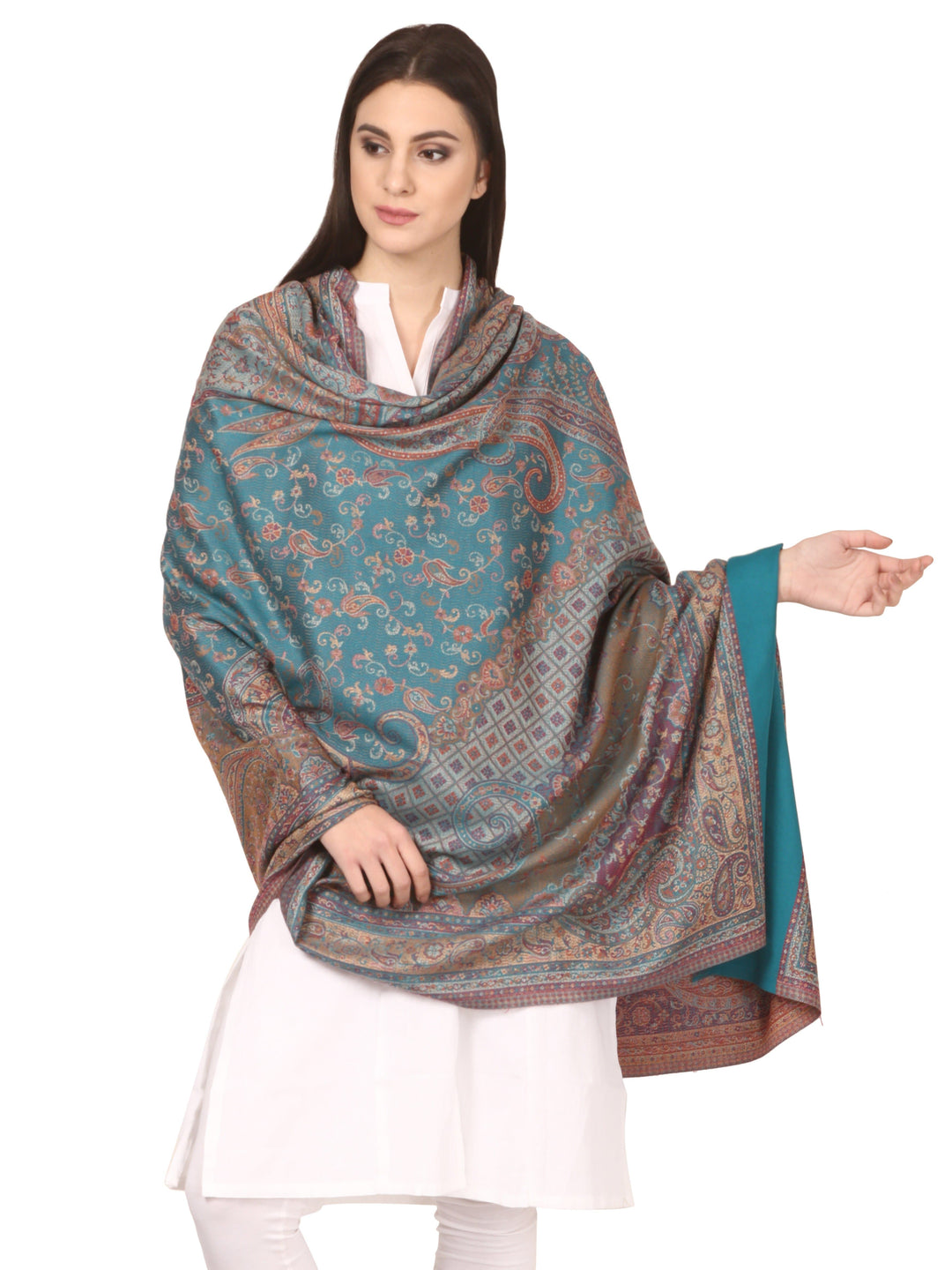 Pashtush India 100x200 Pashtush Women's Kashmiri Shawl, Faux Pashmina Design, Arabian Sea Blue