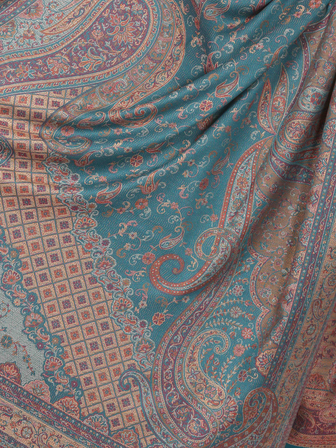Pashtush India 100x200 Pashtush Women's Kashmiri Shawl, Faux Pashmina Design, Arabian Sea Blue
