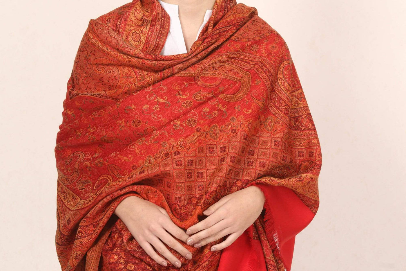 Pashtush India 100x200 Pashtush Women's Kashmiri Shawl, Faux Pashmina Design, Bright Red