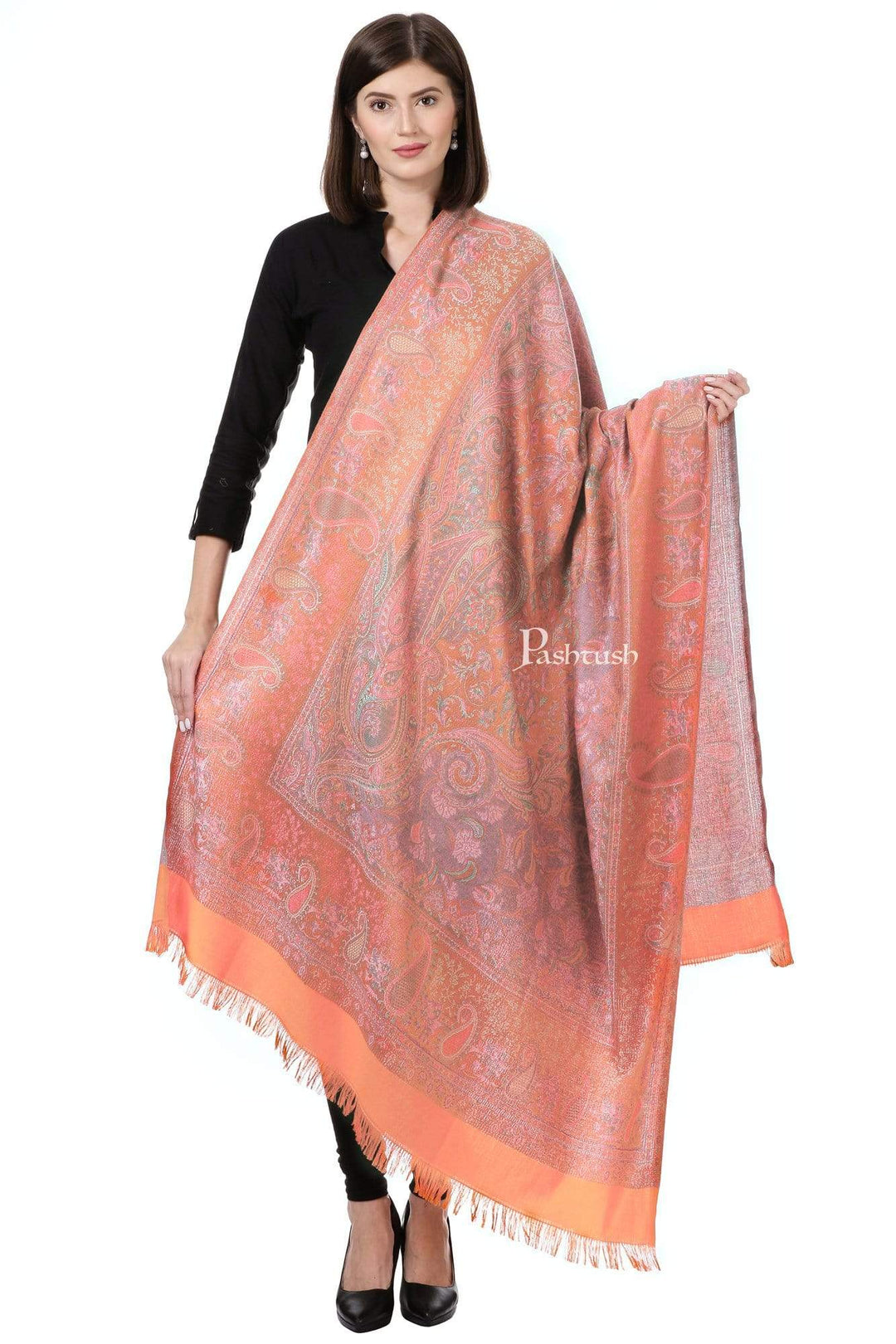 Pashtush India 100x200 Pashtush Women's Kashmiri Shawl, Faux Pashmina Design, Light Amber