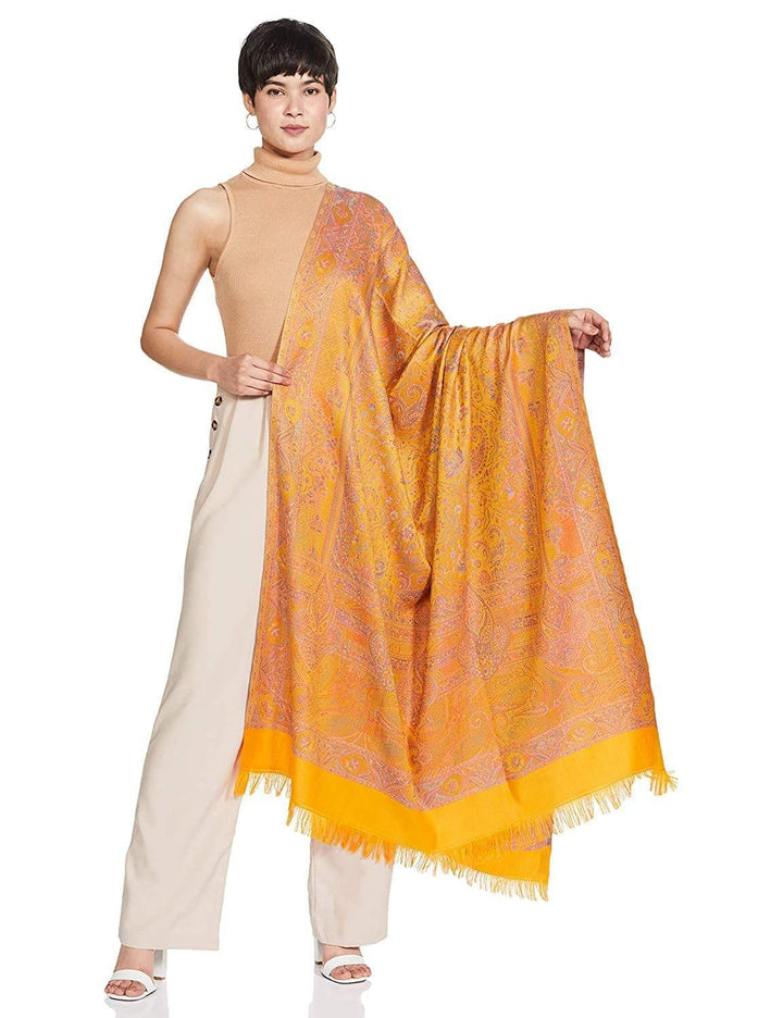 Pashtush India 100x200 Pashtush Women's Kashmiri Shawl, Faux Pashmina Design, Mustard