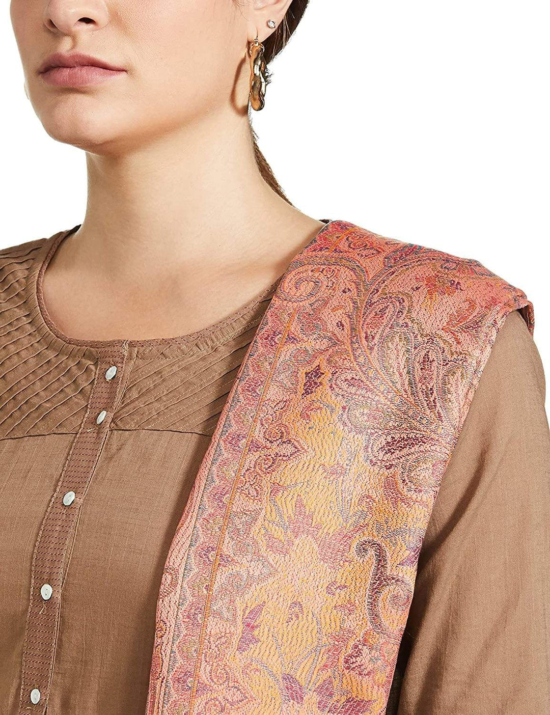 Pashtush India 100x200 Pashtush Women's Kashmiri Shawl, Faux Pashmina Design, Peach