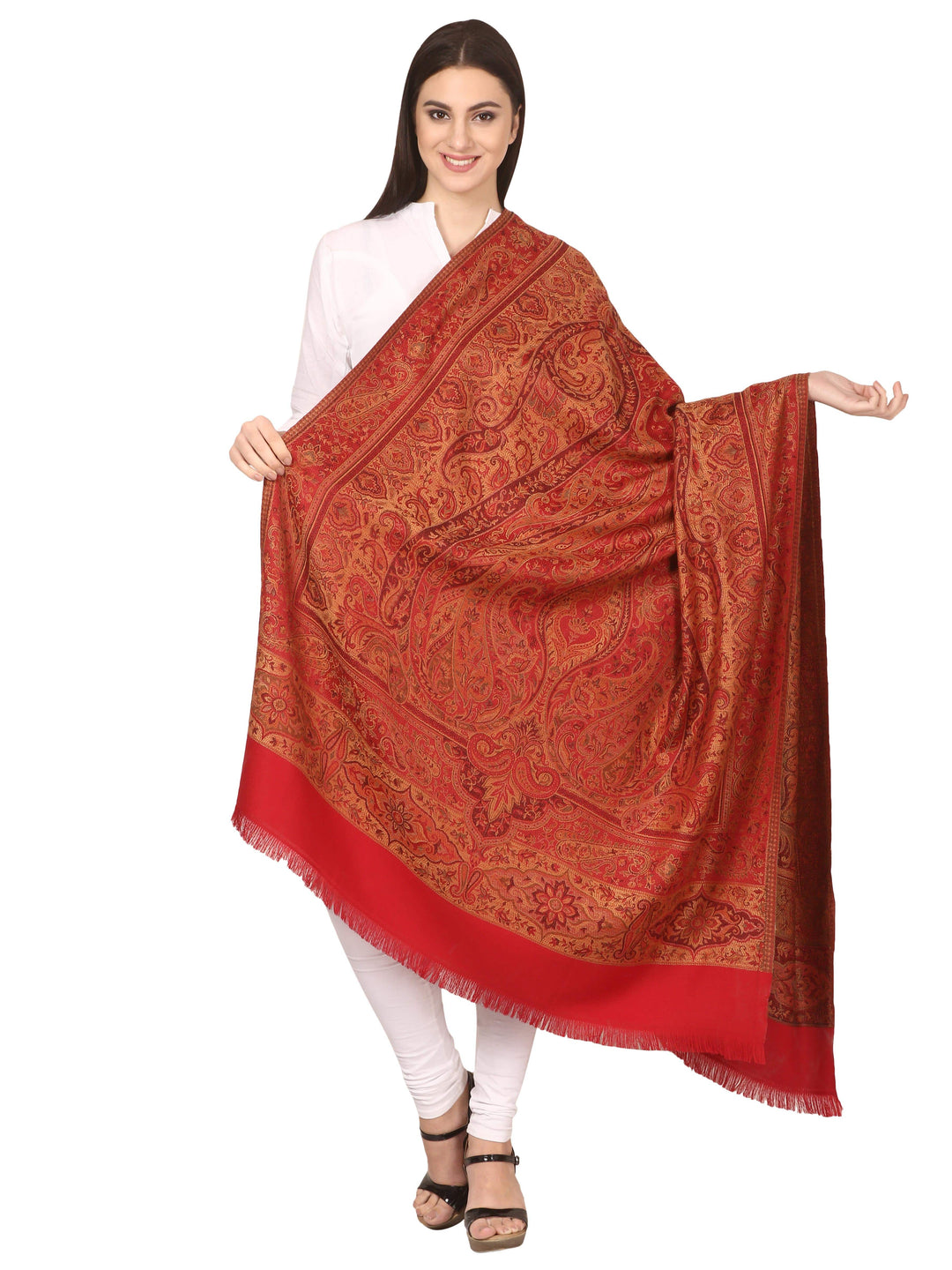Pashtush India 100x200 Pashtush Women's Kashmiri Shawl, Faux Pashmina Design, Red