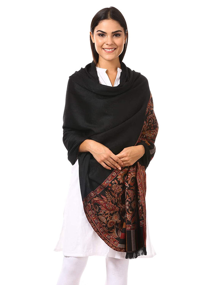 Pashtush Women'S Shawl, Jacquard Palla, Faux Pashmina Design (Black)