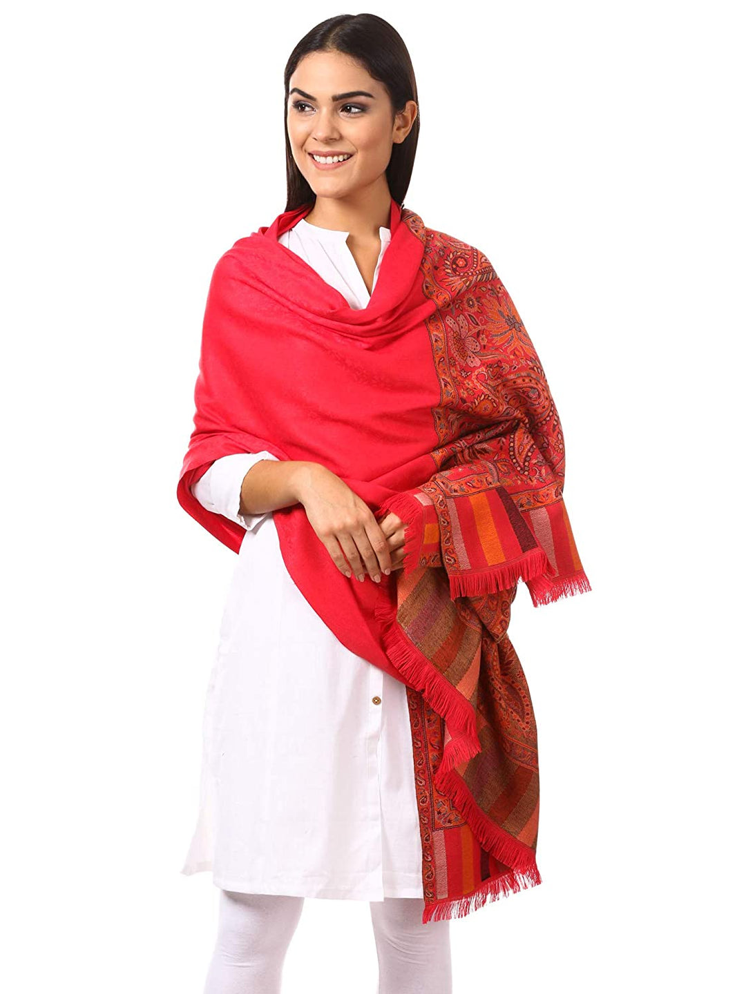 Pashtush Women'S Shawl, Jacquard Palla, Faux Pashmina Design (Red)