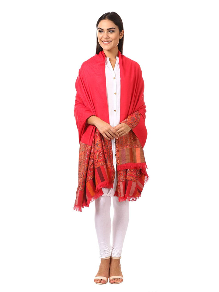 Pashtush Women'S Shawl, Jacquard Palla, Faux Pashmina Design (Red)