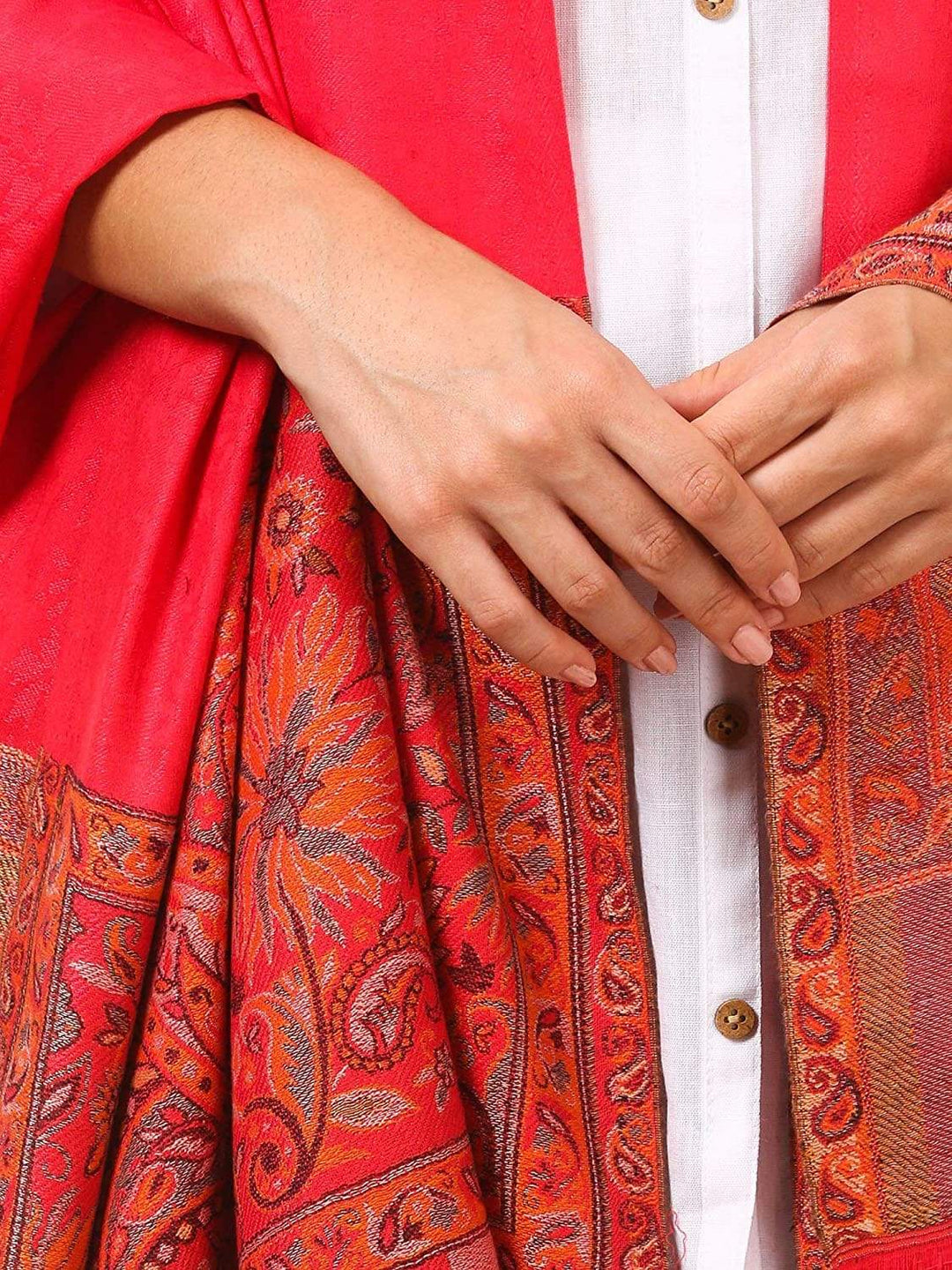 Pashtush Women'S Shawl, Jacquard Palla, Faux Pashmina Design (Red)