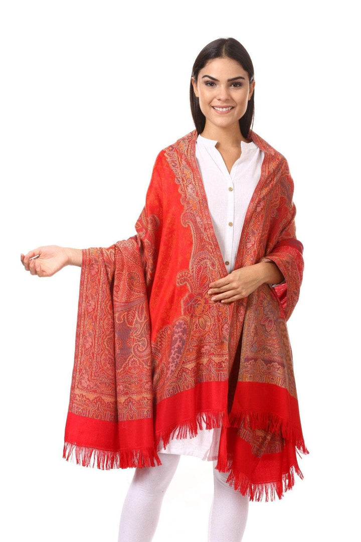 Pashtush India 100x200 Pashtush Women's Kashmiri Shawl, Jacquard, Warm and soft, Faux Pashmina Design, Red