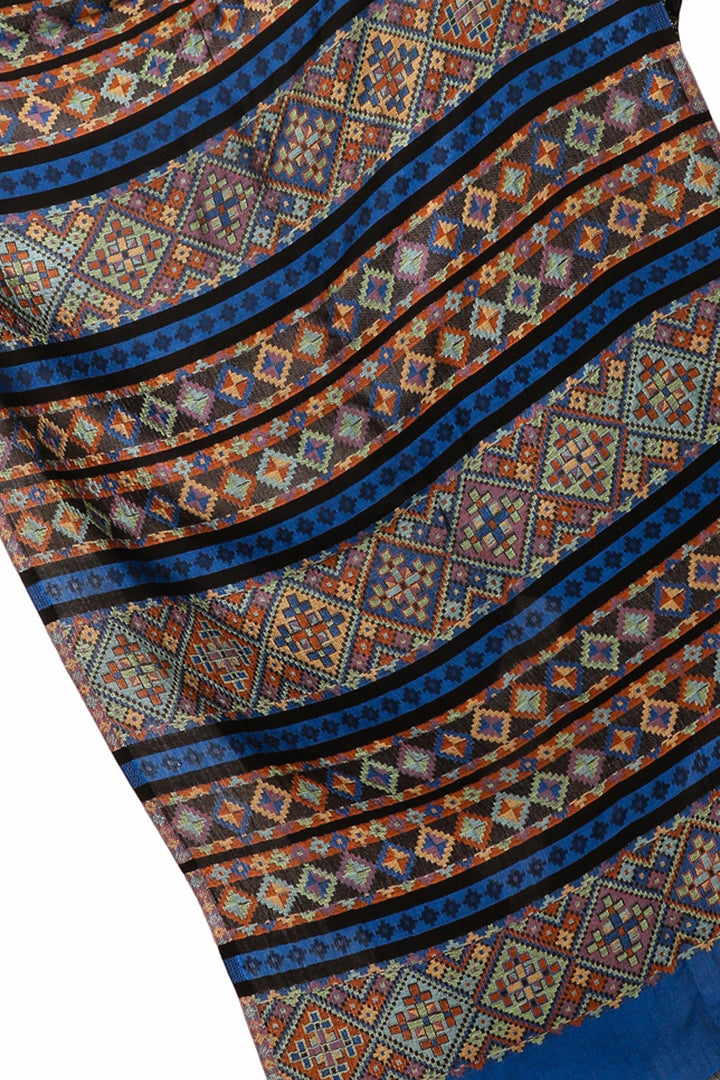 Pashtush Women'S Multicoloured Bamboo Scarf, Aztec Collection, Navy Blue