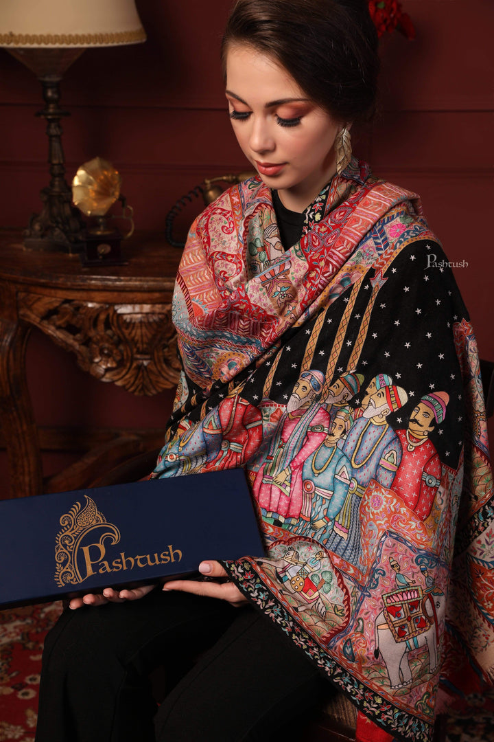 Pashtush India 100x200 Pashtush Women's Pure Pashmina Hand Embroidered Royal Darbar Shawl