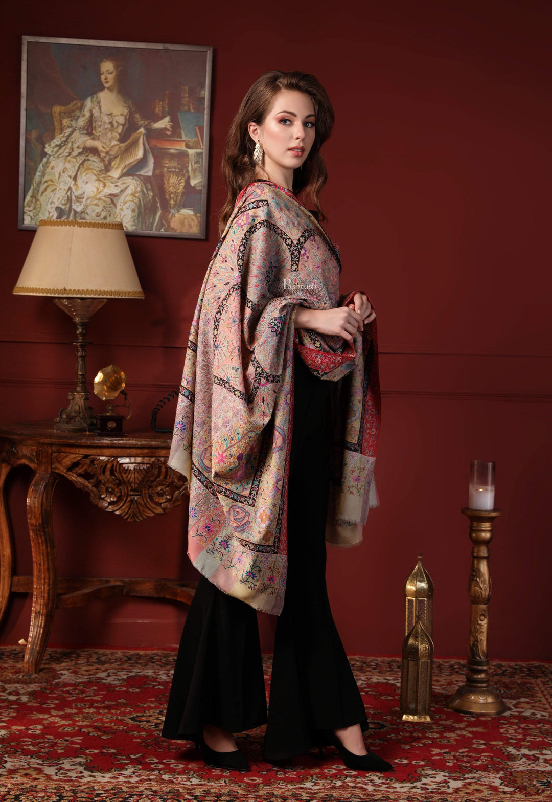 Pashtush India 100x200 Pashtush Women's Pure Pashmina Handmade Kalamkari Shawl, Multicoloured