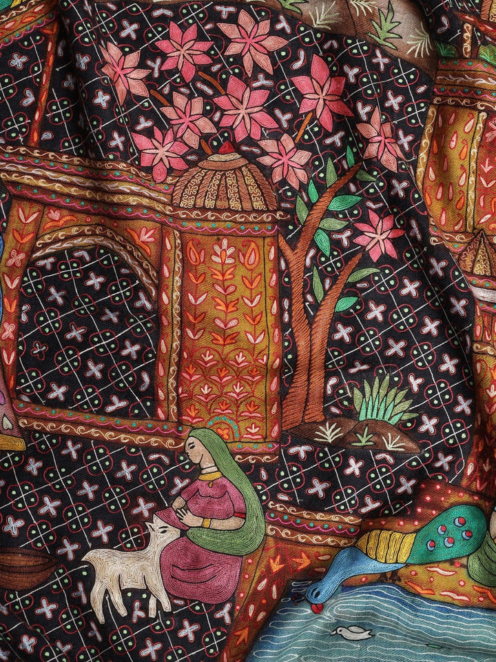 Pashtush India Womens Shawls Pashtush Women'S Pure Pashmina Handmade Kalamkari Shawl, Multicoloured