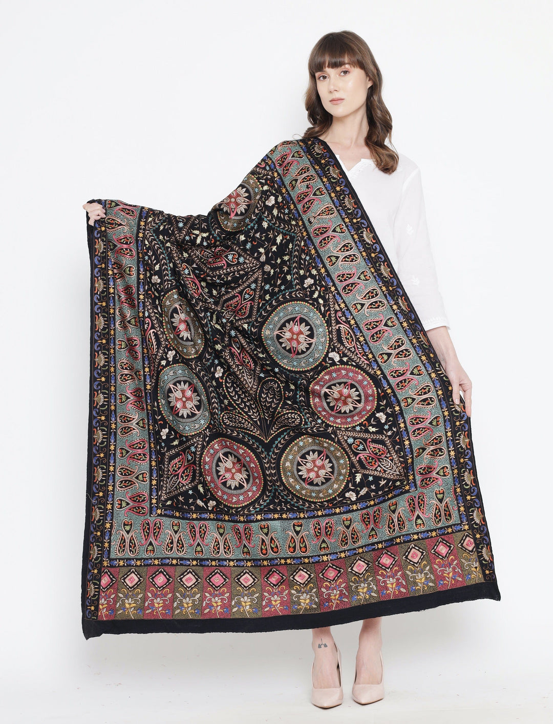 Pashtush India Womens Shawls Pashtush Women's Pure Pashmina Shawl, Charms of Paradise Aesthetic, Black