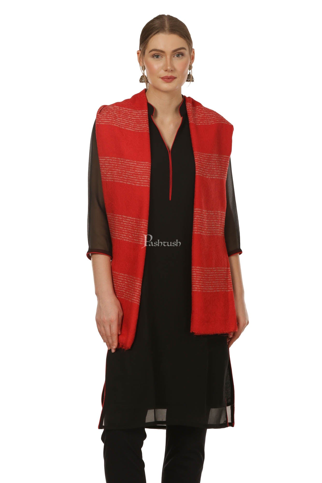 Pashtush India Womens Stoles and Scarves Scarf Pashtush Women'S Reversible Blended Fine Wool Stole - Maroon