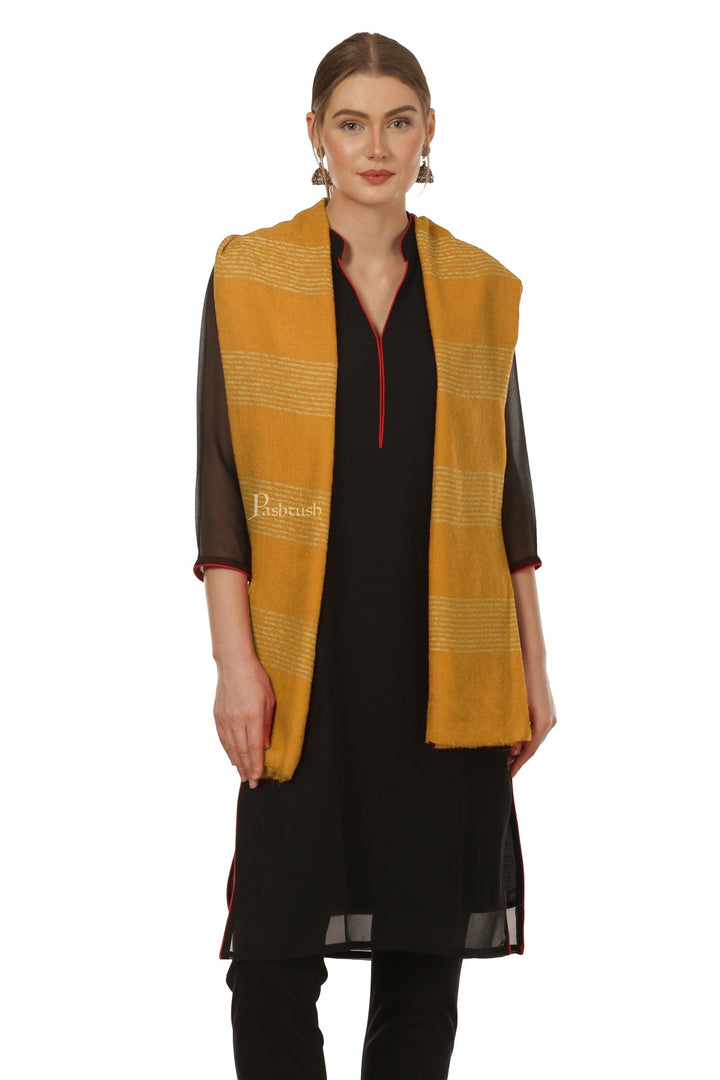 Pashtush India Womens Stoles and Scarves Scarf Pashtush Women'S Reversible Blended Fine Wool Stole - Mustard