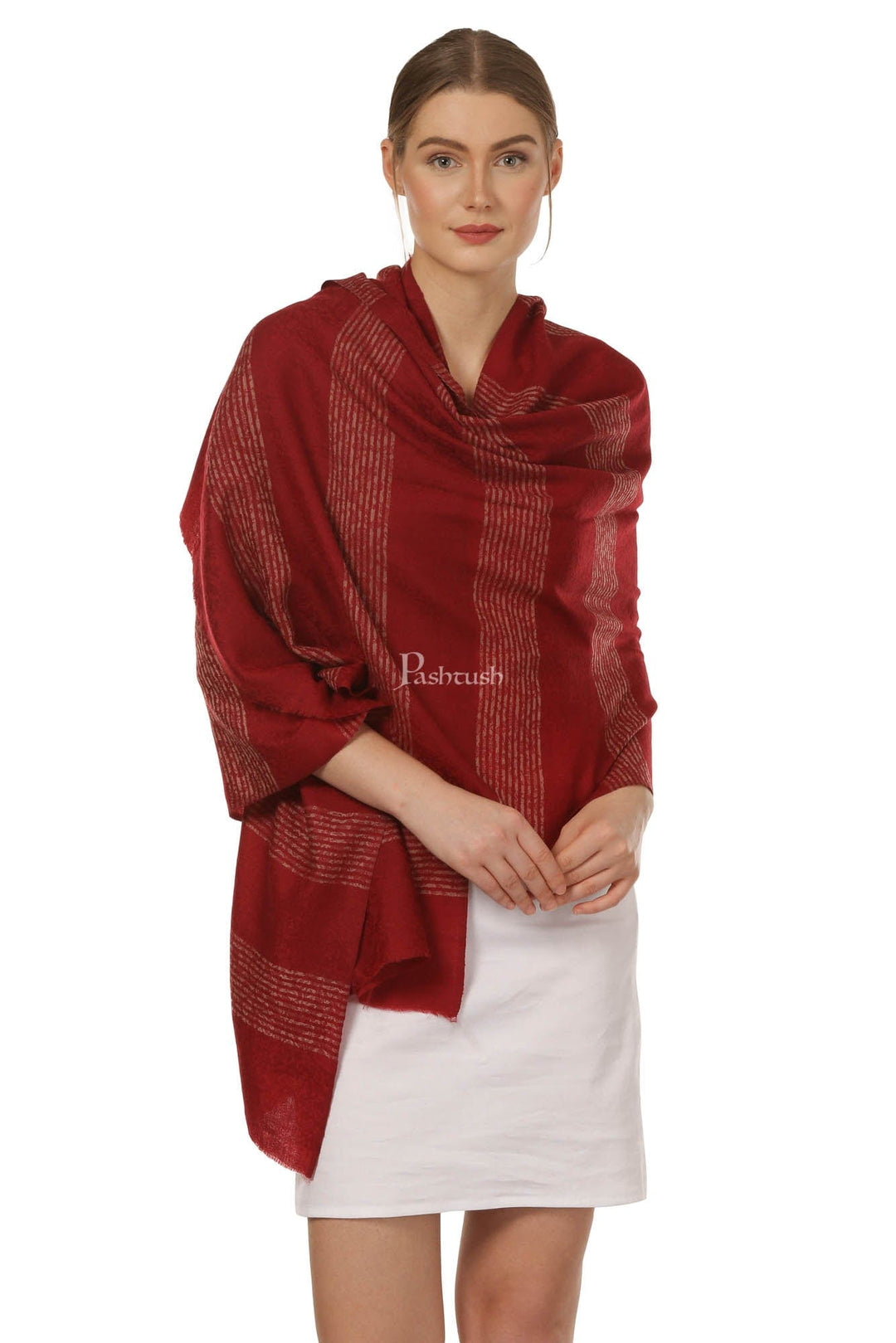 Pashtush India Womens Stoles and Scarves Scarf Pashtush Women'S Reversible Blended Fine Wool Stole - Scarlet Red