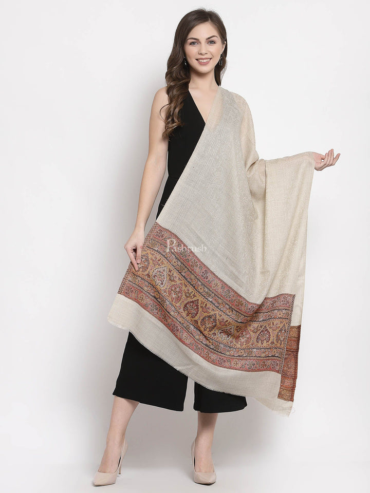 Pashtush India Womens Stoles and Scarves Scarf Pashtush Women'S Reversible Stole, Chanting Paisley Weave Scarf, Beige