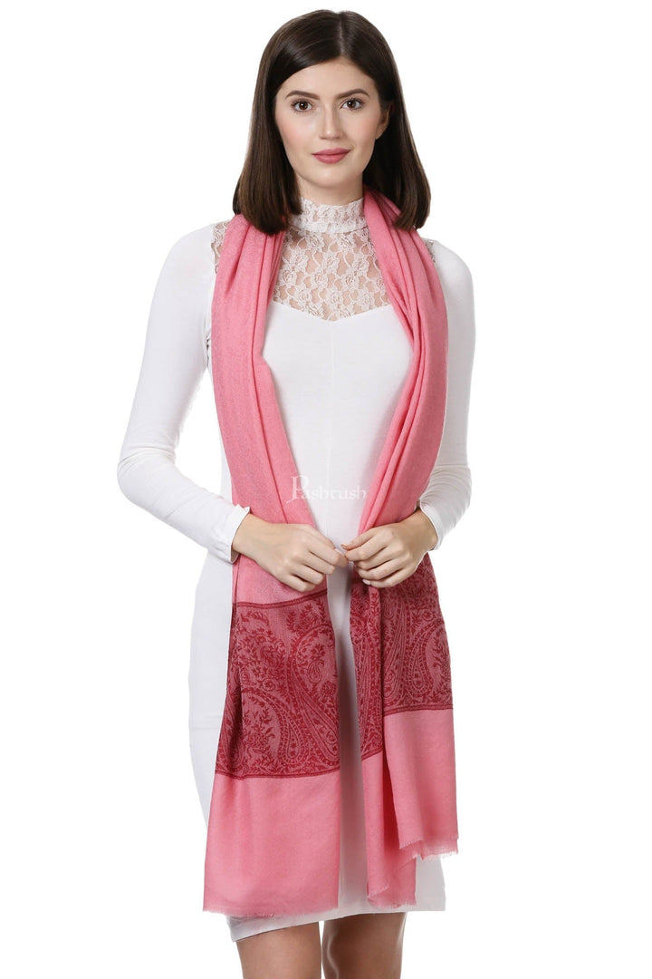 Pashtush India Womens Stoles and Scarves Scarf Pashtush Women'S Reversible Stole, Chanting Paisley Weave Scarf, Powder Pink