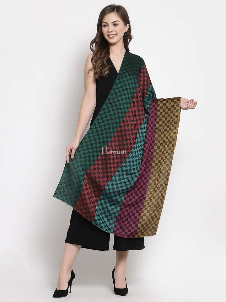 Pashtush India Womens Stoles and Scarves Scarf Pashtush Women'S Reversible Stole, Checkered Design Multi Coloured Checks ( Permanent Collection)