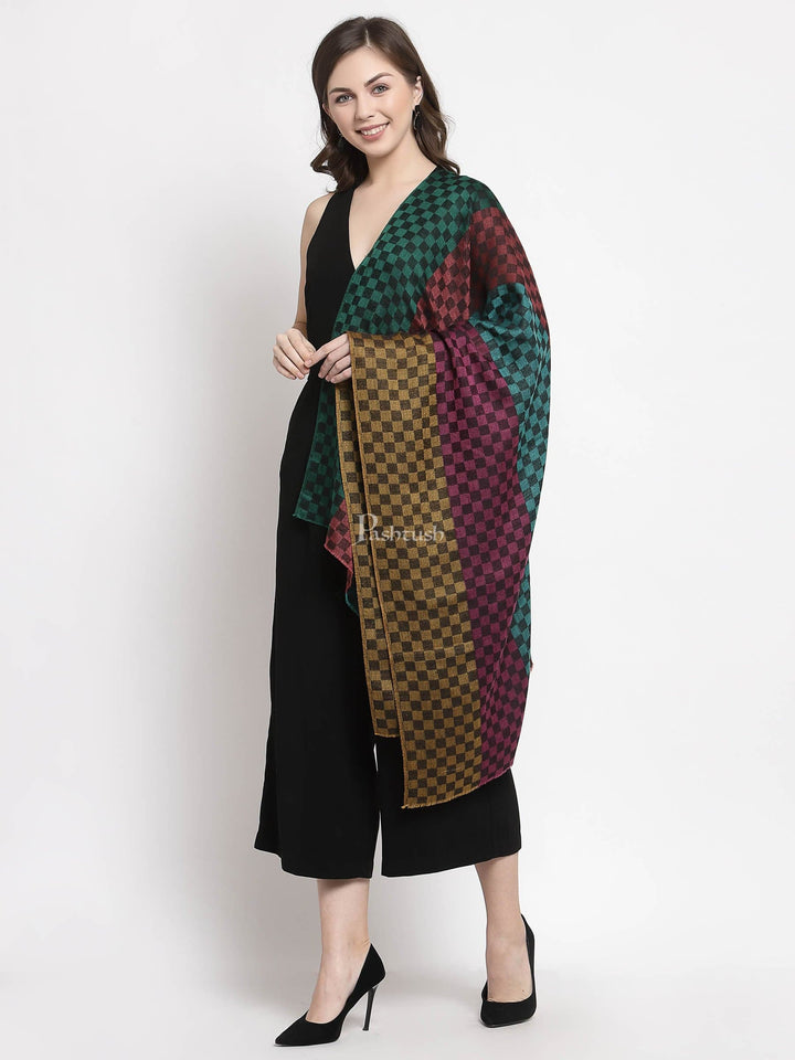 Pashtush India Womens Stoles and Scarves Scarf Pashtush Women'S Reversible Stole, Checkered Design Multi Coloured Checks ( Permanent Collection)