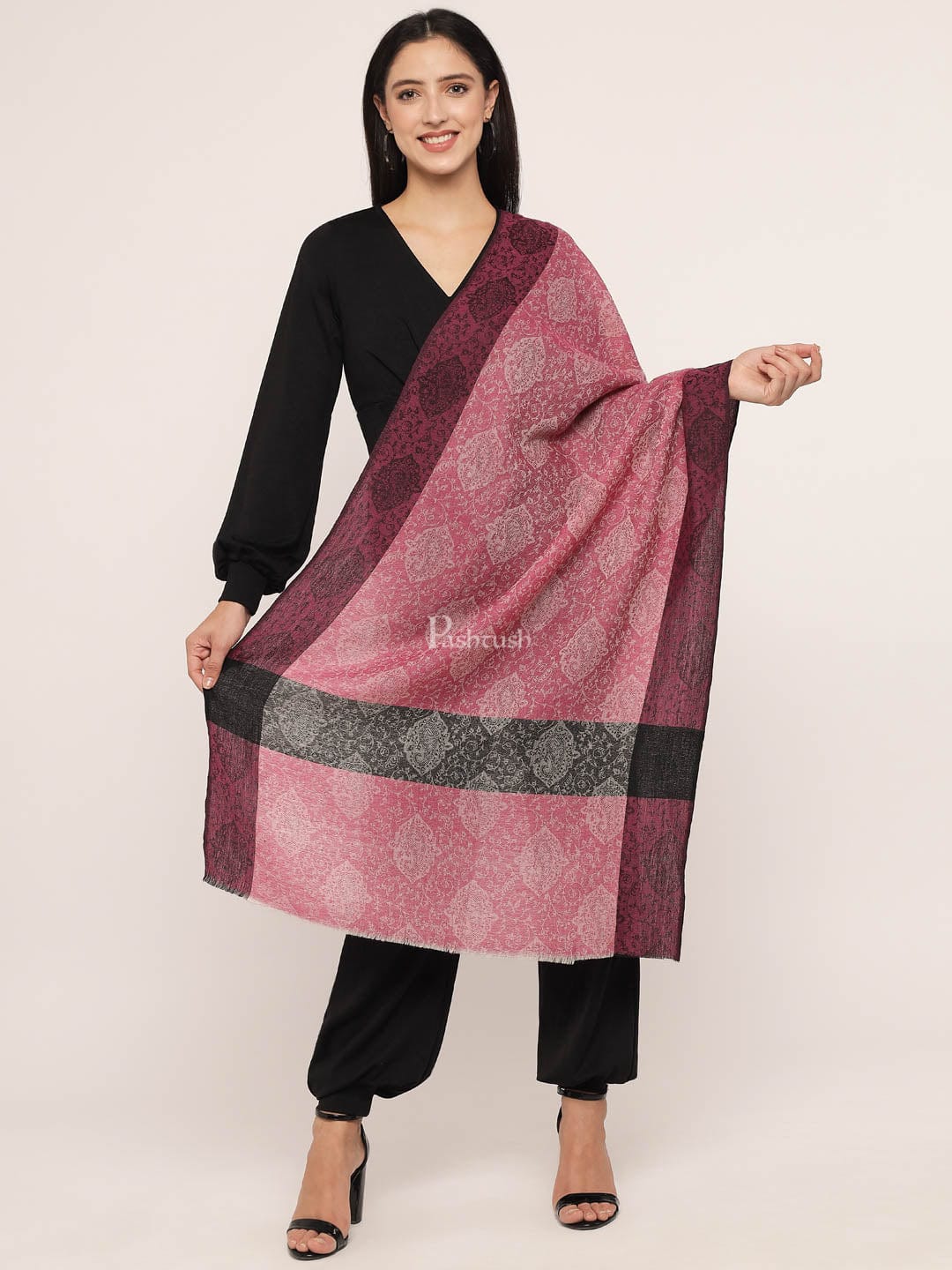 Pashtush India Womens Stoles and Scarves Scarf Pashtush Women's Reversible Stole, With Paiseley Weave