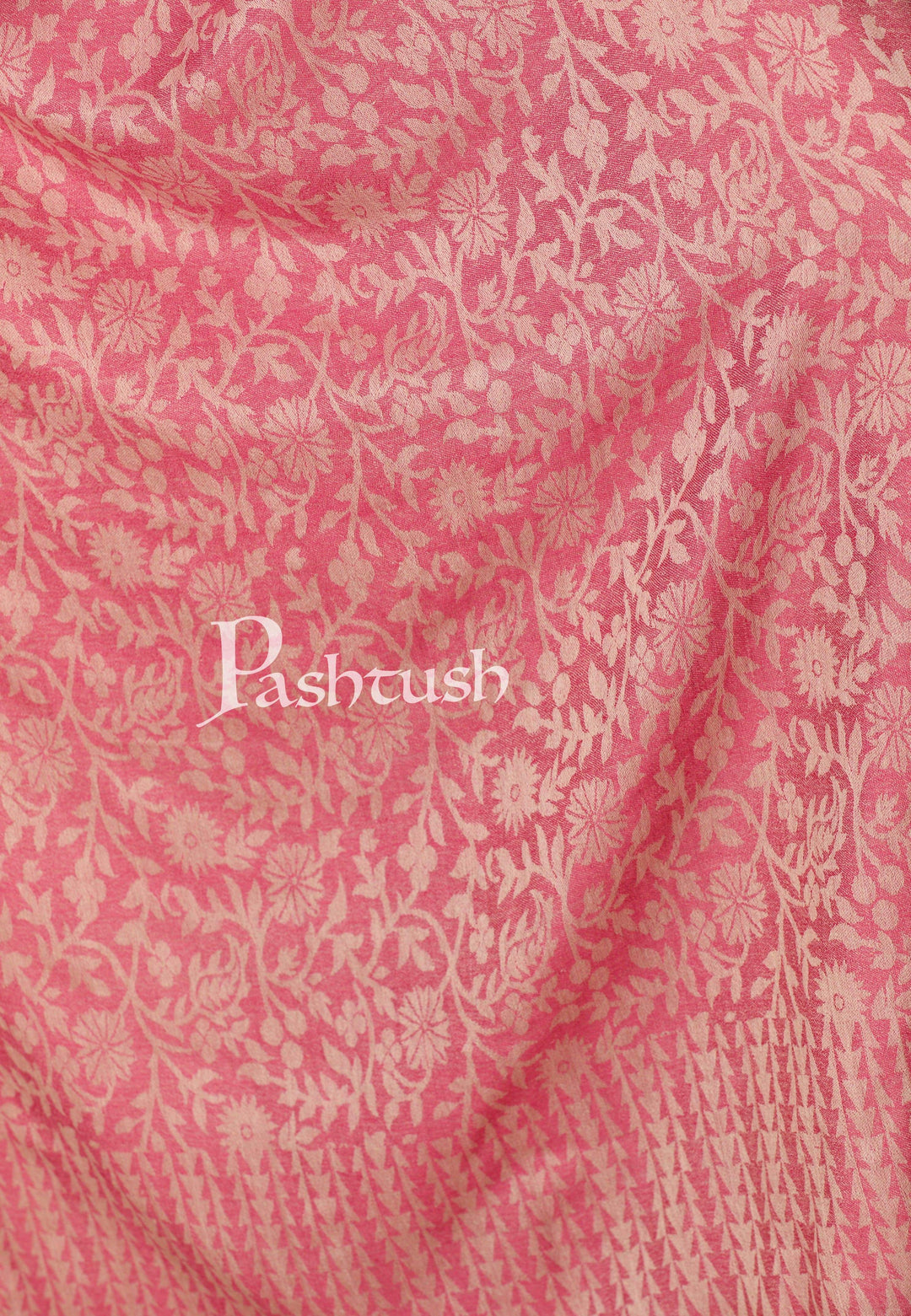 Pashtush Shawl Store Stole Pashtush Women's Wool Self Reversible Scarf Floral Jacquard Design, Silk-Wool