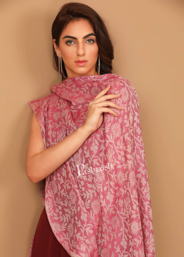Pashtush Shawl Store Stole Pashtush Women's Wool Self Reversible Scarf Floral Jacquard Design, Silk-Wool