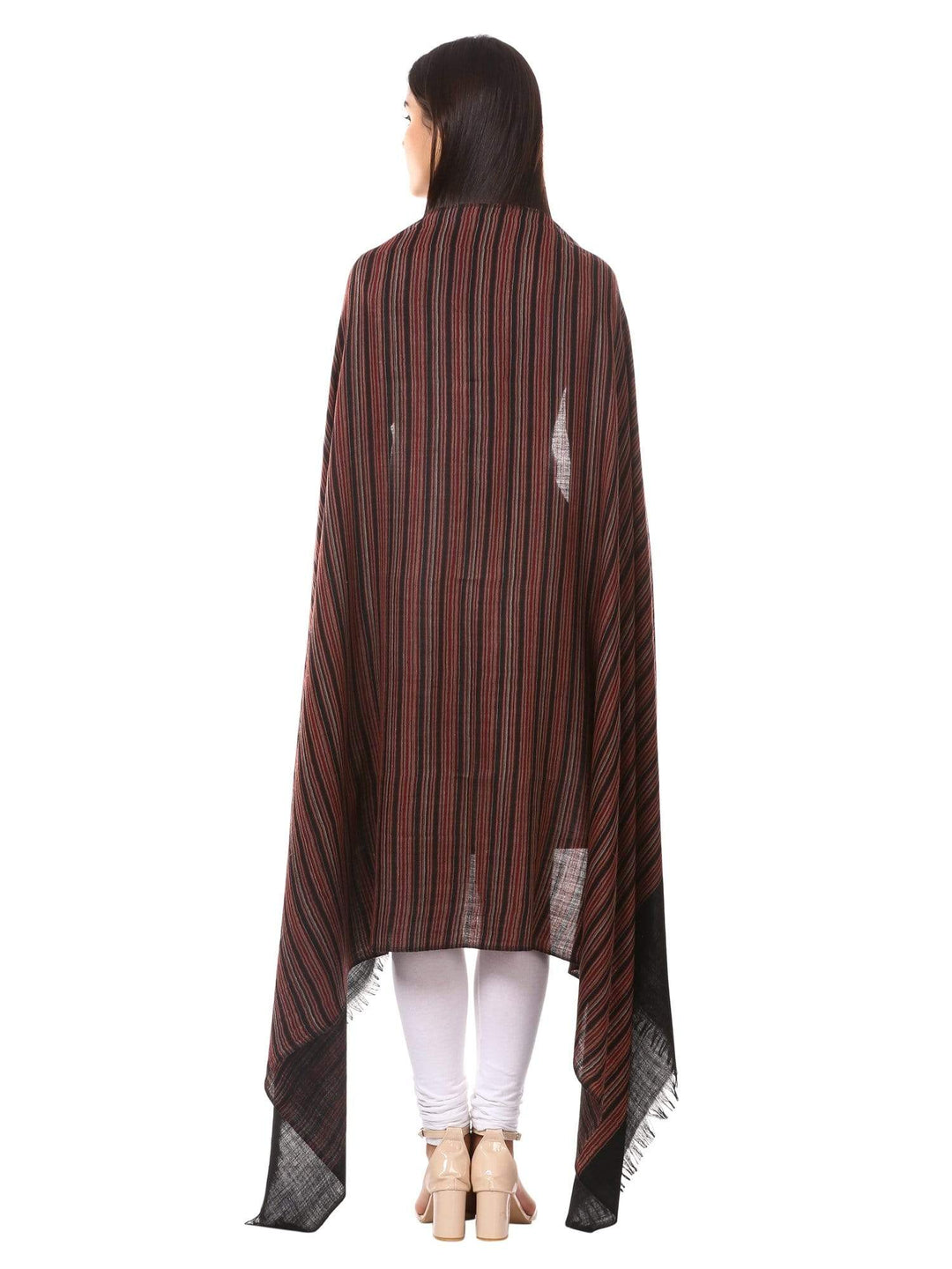 Pashtush India 100x200 Pashtush Women's Shawl, Fine Wool, Striped Design, Faux Pashmina, Soft and Warm, Black
