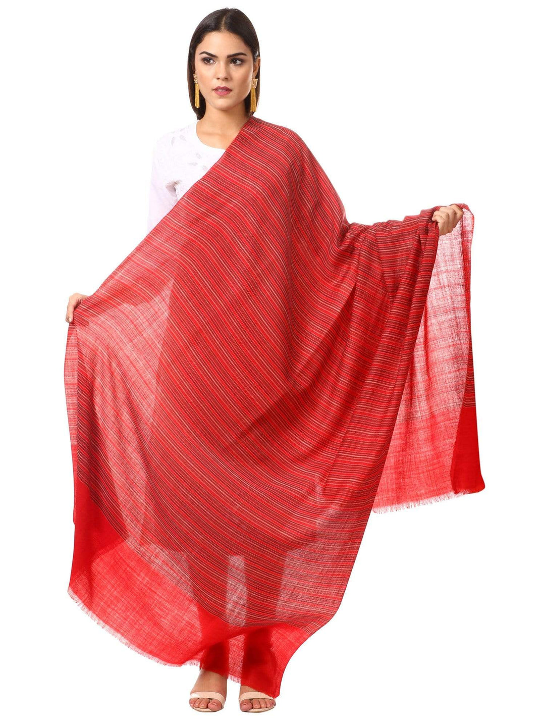 Pashtush Women'S Shawl, Fine Wool, Striped Design, Faux Pashmina, Soft And Warm, Deep Red