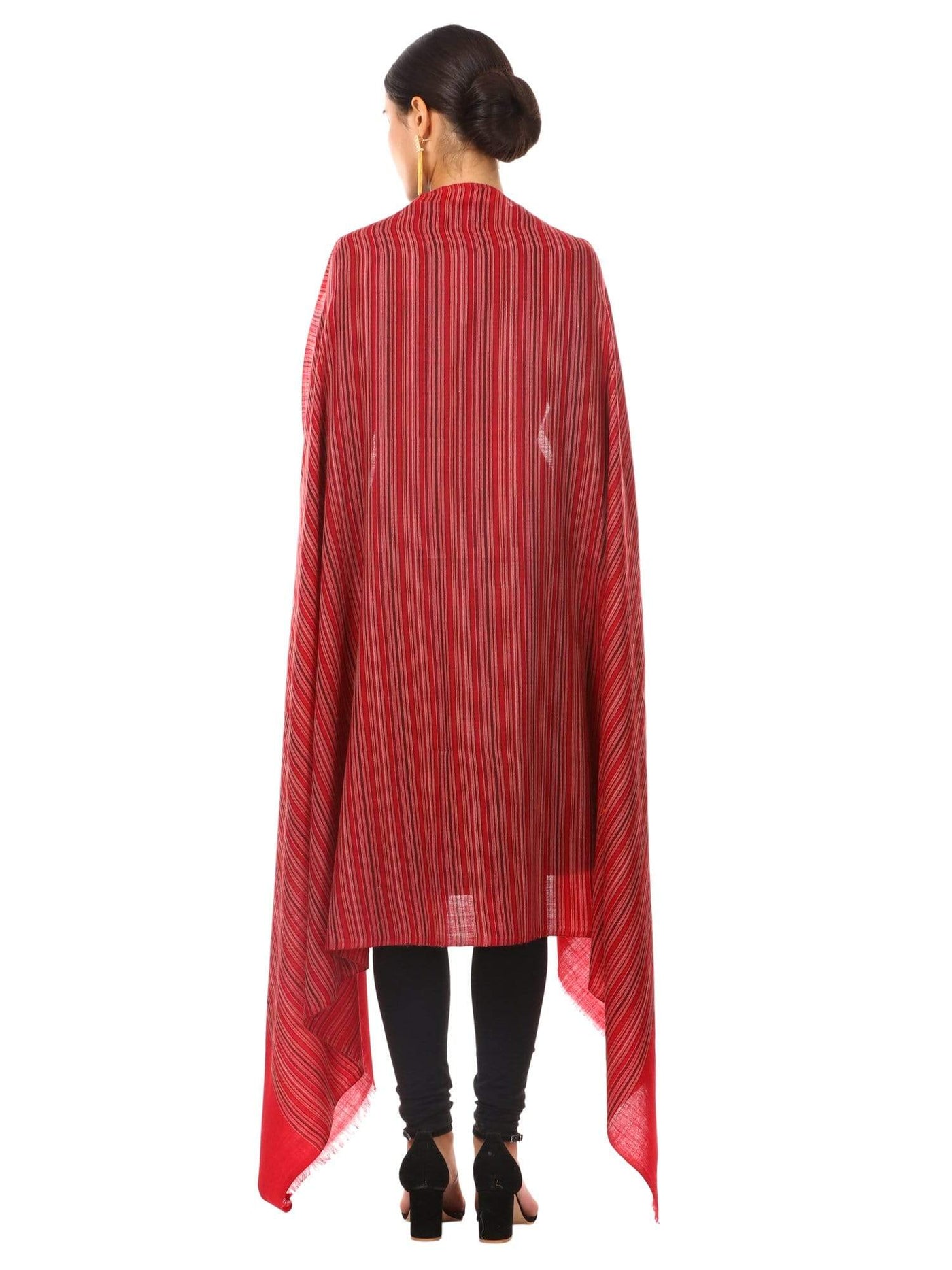 Pashtush Shawl Store Shawl Pashtush Women's Shawl, Fine Wool, Striped Design, Faux Pashmina, Soft and Warm, Maroon