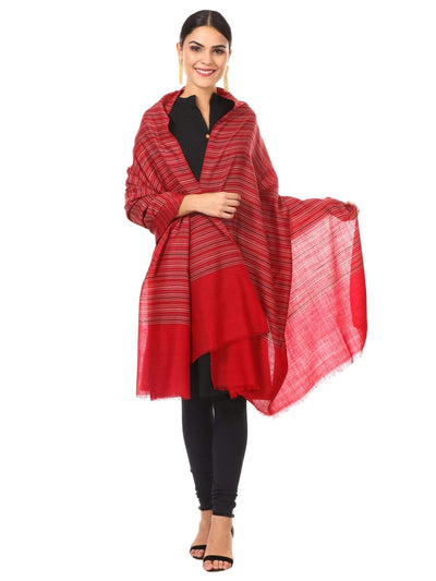 Pashtush Shawl Store Shawl Pashtush Women's Shawl, Fine Wool, Striped Design, Faux Pashmina, Soft and Warm, Maroon