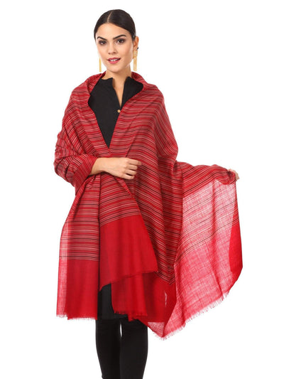 Pashtush Women'S Shawl, Fine Wool, Striped Design, Faux Pashmina, Soft And Warm, Maroon