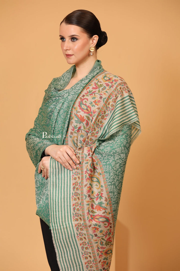 Pashtush India Womens Shawls Pashtush Women's Shawl, Soft and Warm, Lightweight Wool, Ethnic Palla, Emerald Green