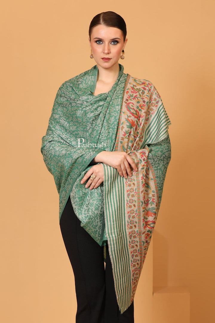 Pashtush India Womens Shawls Pashtush Women's Shawl, Soft and Warm, Lightweight Wool, Ethnic Palla, Emerald Green