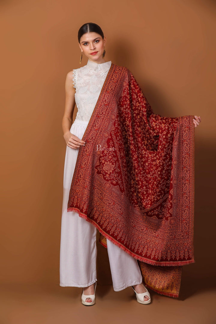 Pashtush India 100x200 Pashtush Women's Shawl, Warm and soft, Faux Pashmina Design, Maroon