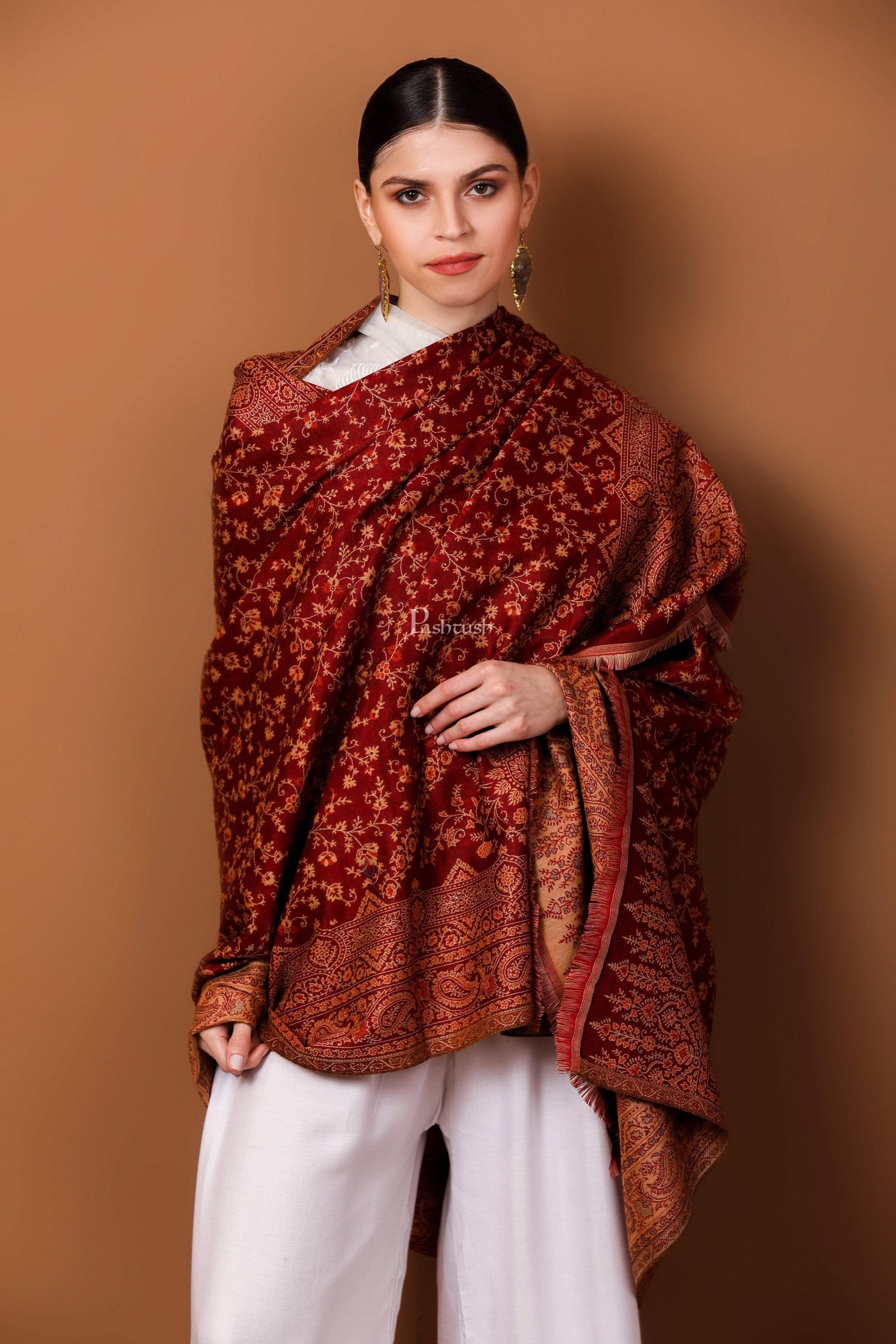 Pashtush India 100x200 Pashtush Women's Shawl, Warm and soft, Faux Pashmina Design, Maroon