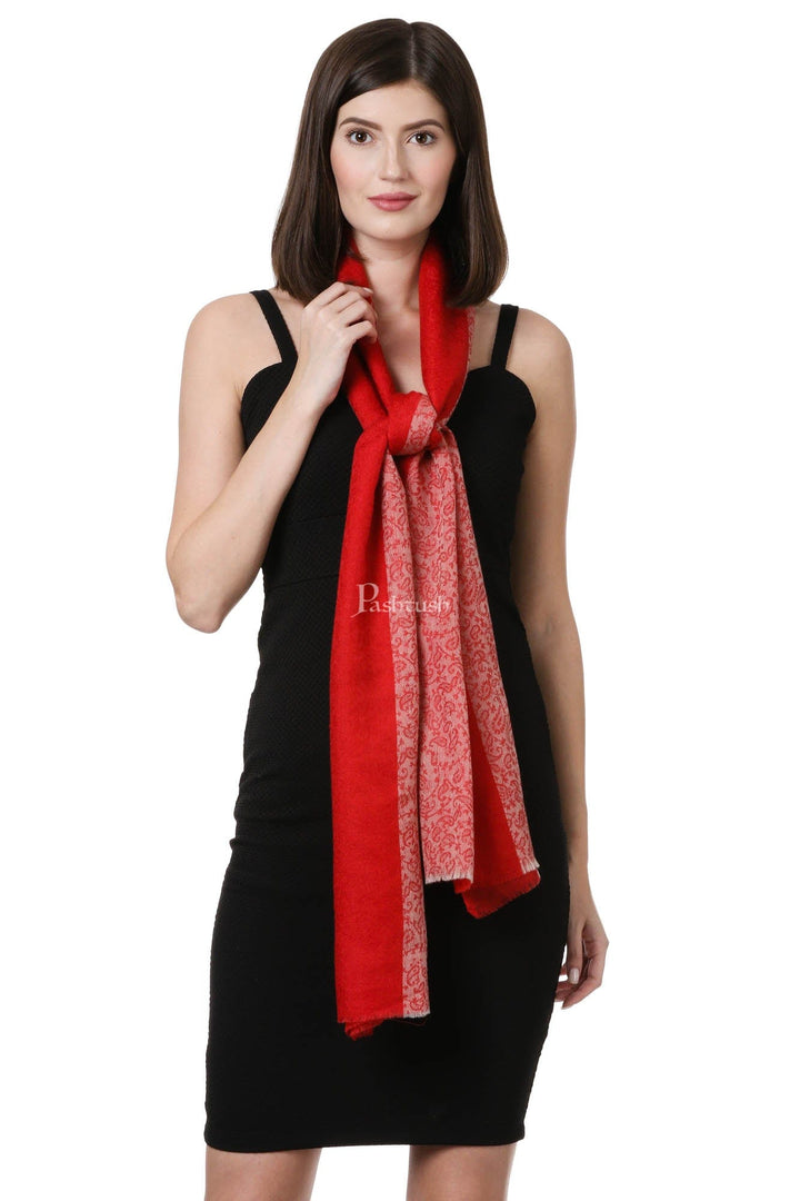 Pashtush India Womens Stoles and Scarves Scarf Pashtush Women'S Silk-Fine Wool Feel Reversible Stole, Striped Scarf, Scarlet Red